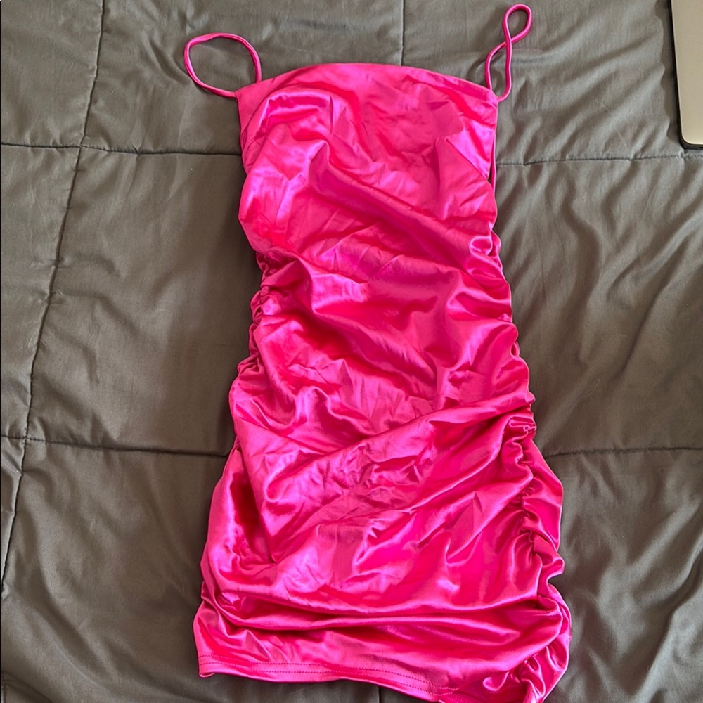 Vibrant Pink Satin Mini Dress